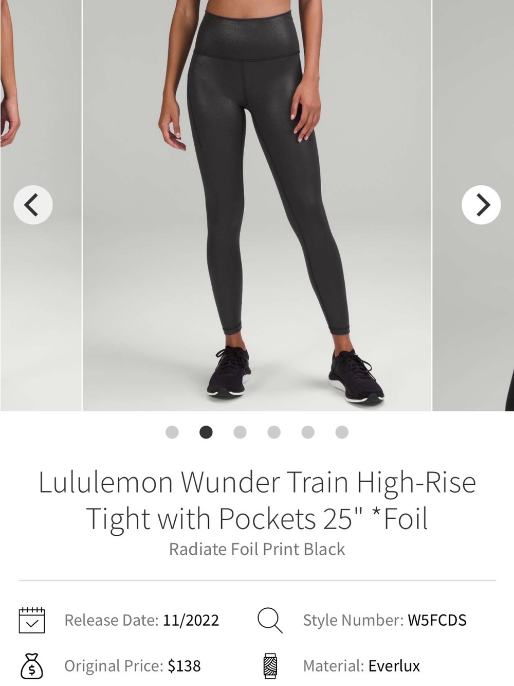 Lululemon Wunder Train HR with Pockets 25” – Radiate Foil Print Black – Size 0
